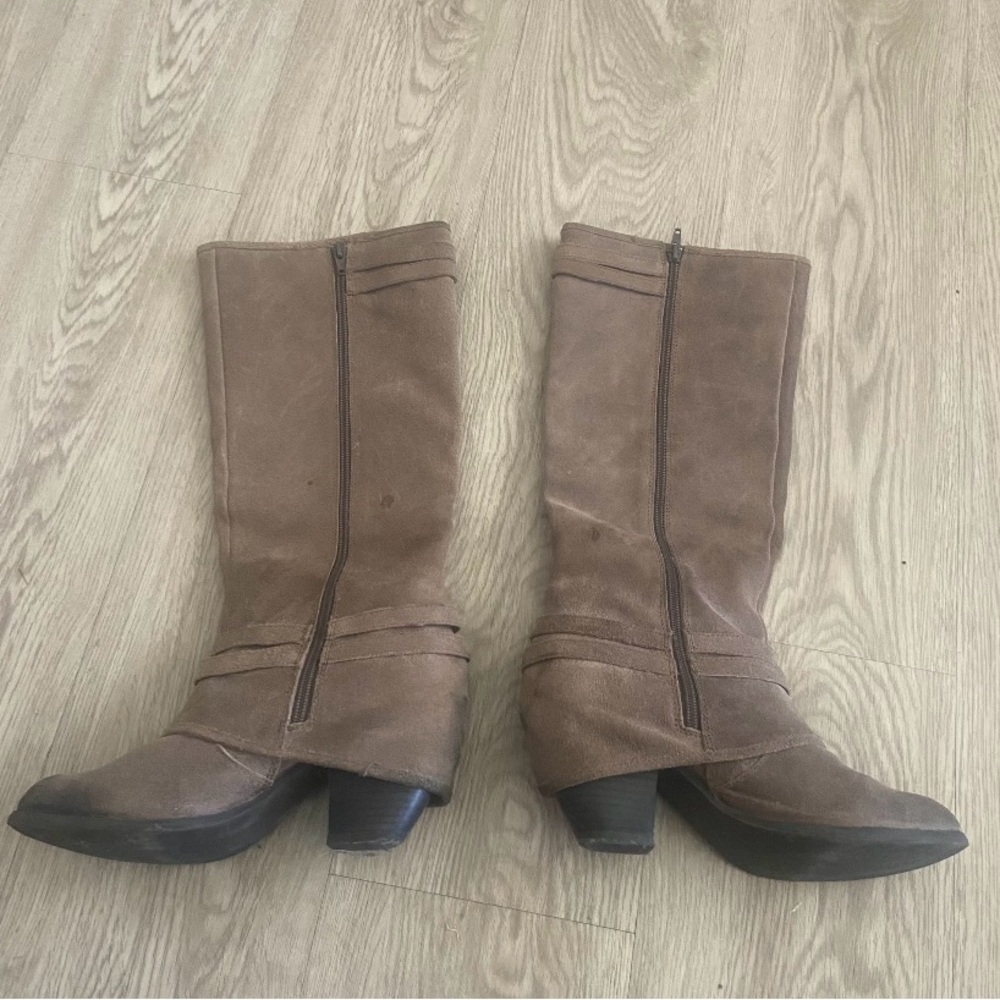 Fergie tan knee high boots